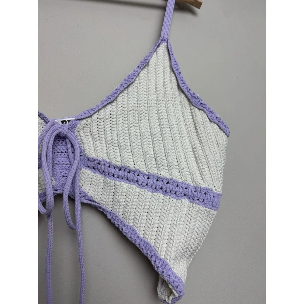 Victoria's Secret PINK Crochet Short Set Size 2XL Cream Purple Knit - Picture 5 of 10